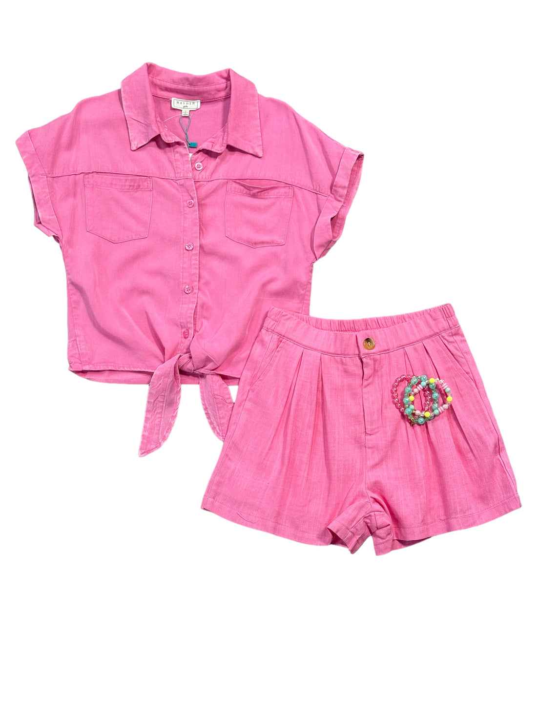 Girls Hayden Pink Button Down Tie Top