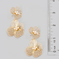 Double Flat Metallic Flower Dangle Earrings