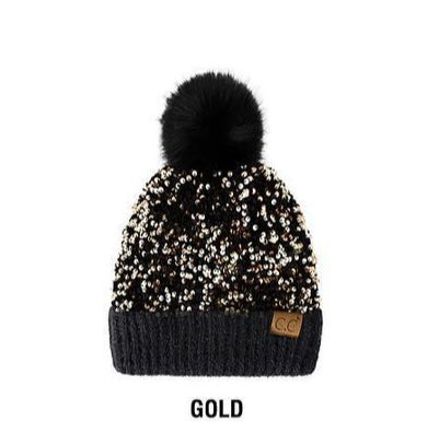 Sequin Pom Beanies