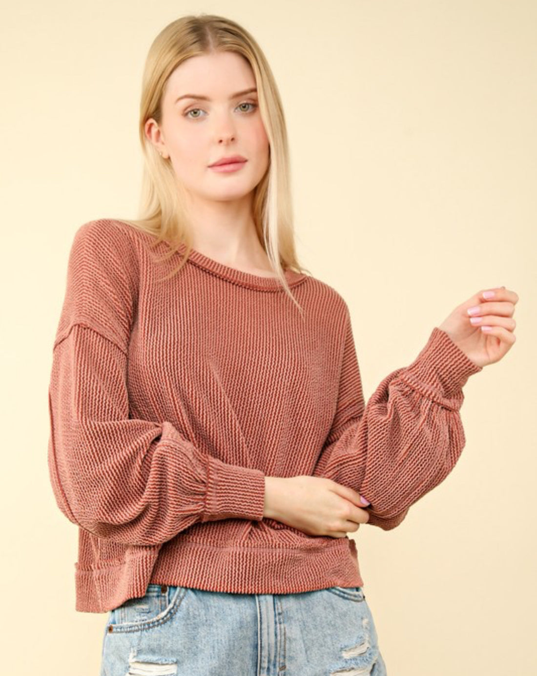 The Stephanie Cedar Wood Ribbed Top