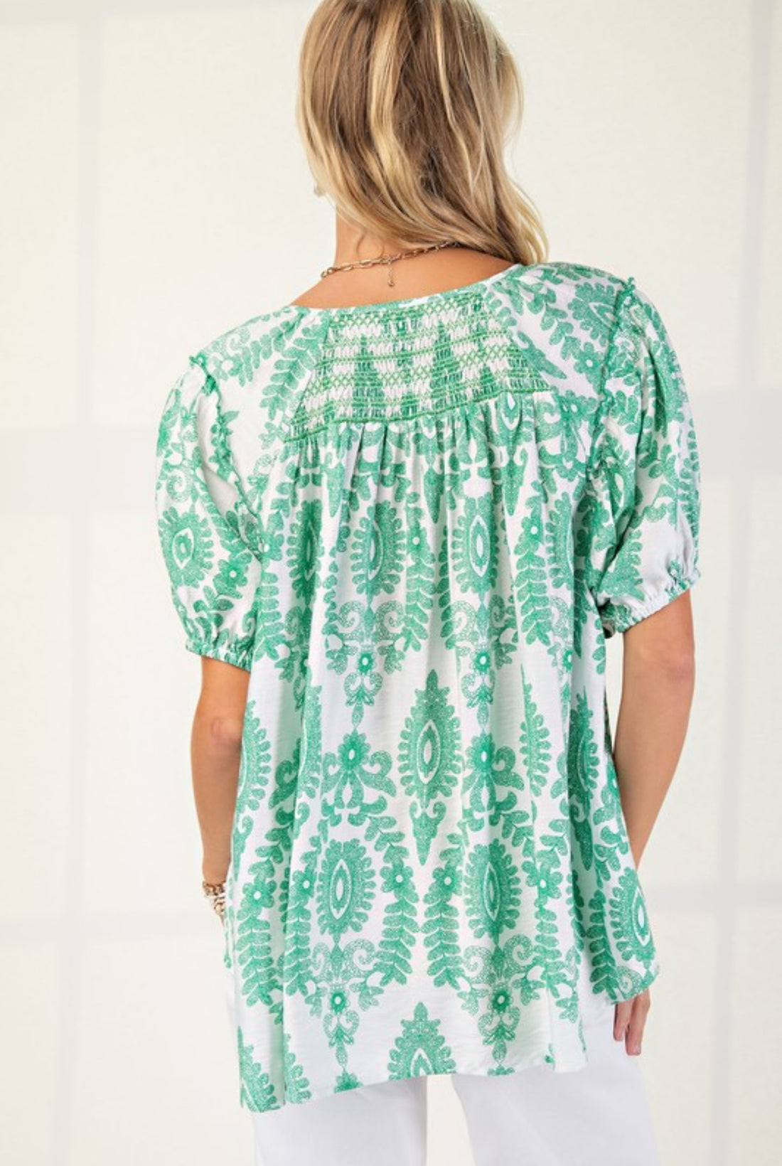 The Hazel Smocked Short Sleeve Top