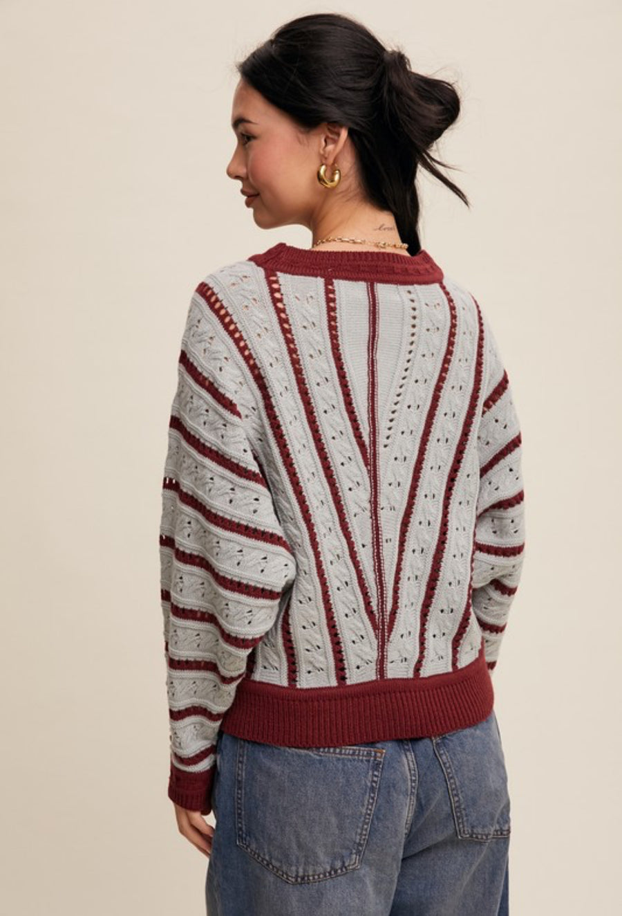 The Monica V-Striped Light Weight Knit Sweater