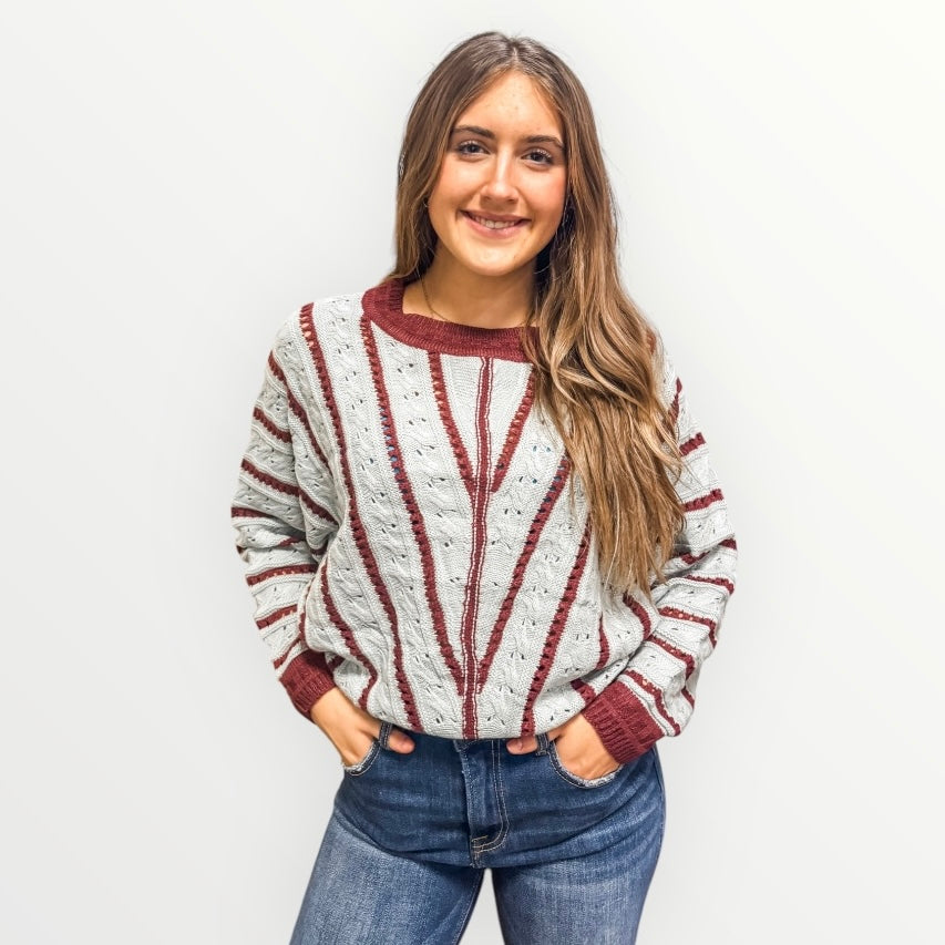 The Monica V-Striped Light Weight Knit Sweater