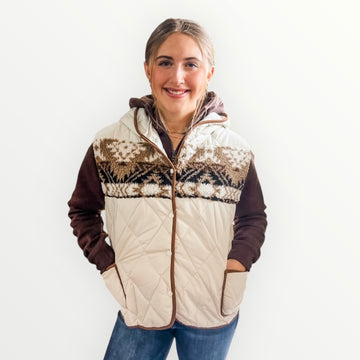 The Lisa Ivory Quilted Hooded Vest