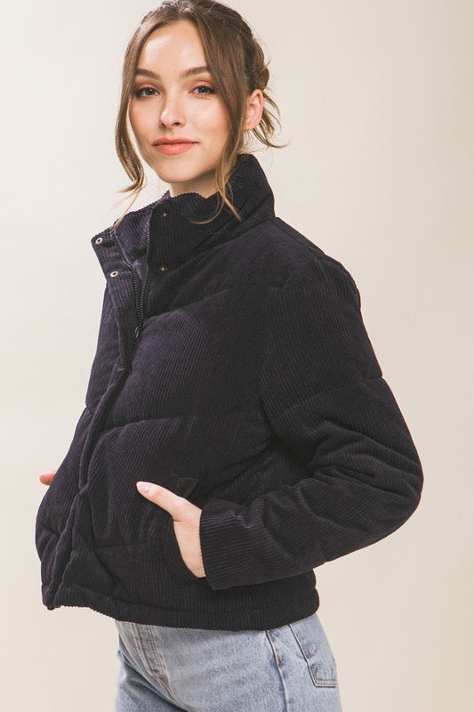 Cropped corduroy puffer on sale jacket