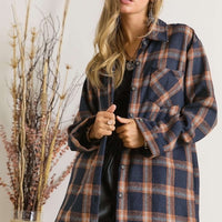 To Be Happy Blue Flannel Shirt Dress