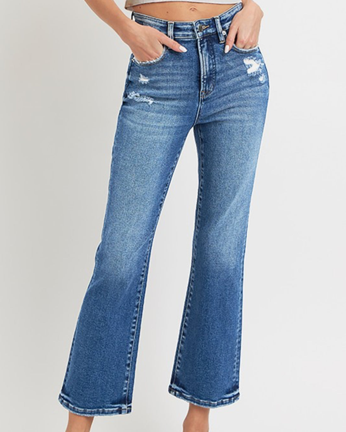 Risen Dark Tummy Control High Rise Crop Jeans