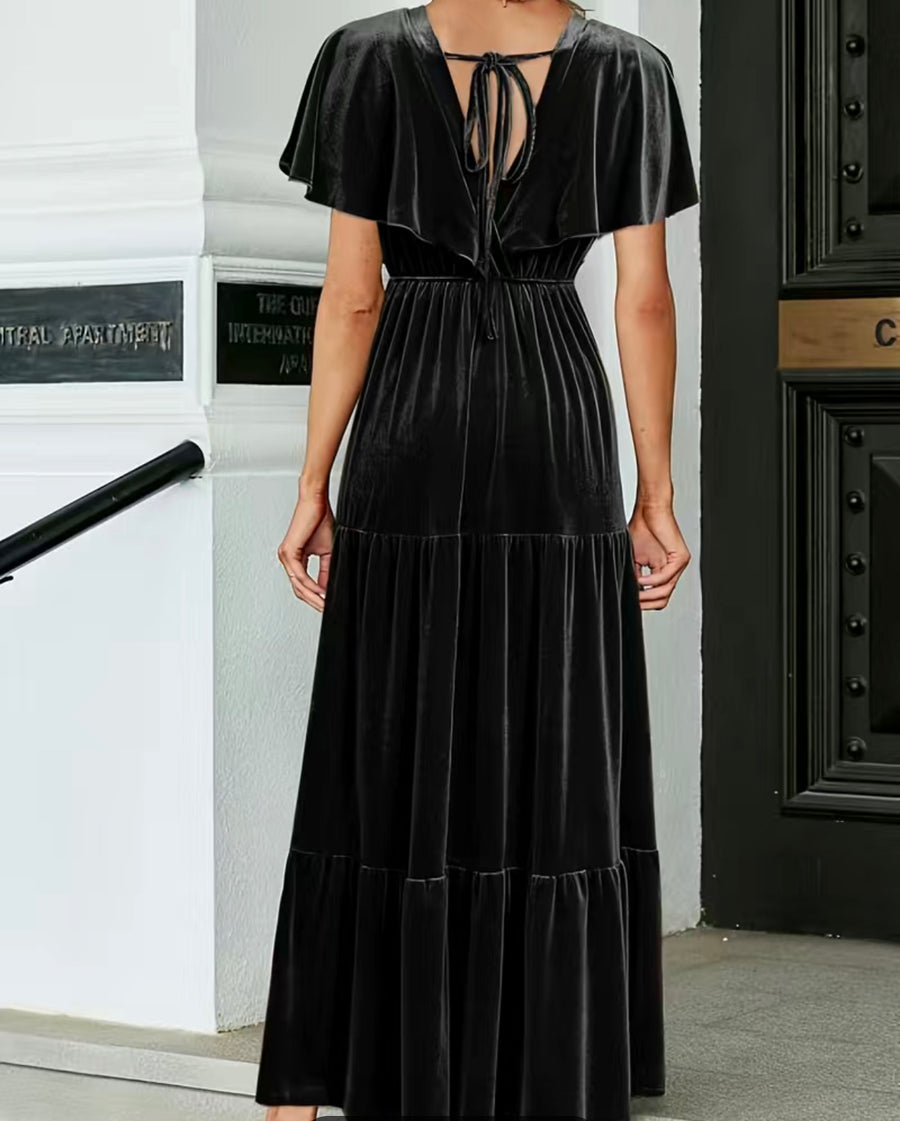 Black Tiered Velvet Dress