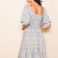 The Karly Sky Blue Floral Square Neck Dress