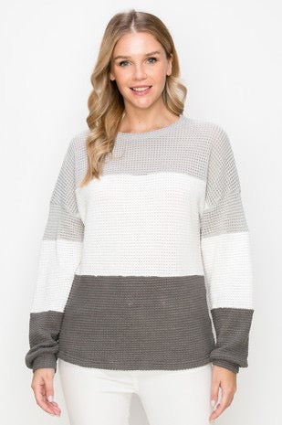 Grey Block Waffle Knit Top