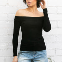 The Molly Black Off-The-Shoulder Ribbed Top