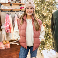 The Tori Mauve Casual Puffer Vest