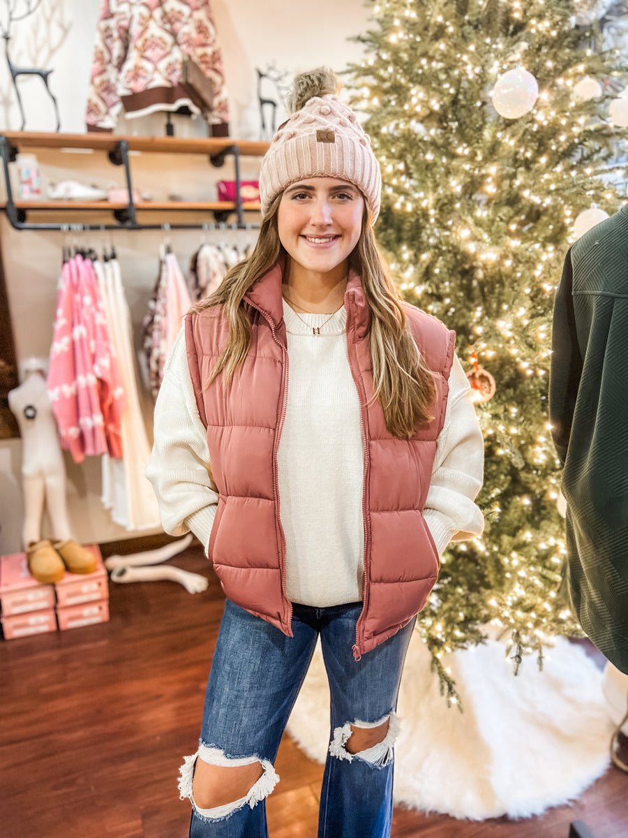 The Tori Mauve Casual Puffer Vest