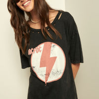 AC/DC Lightning Oversized Graphic Top