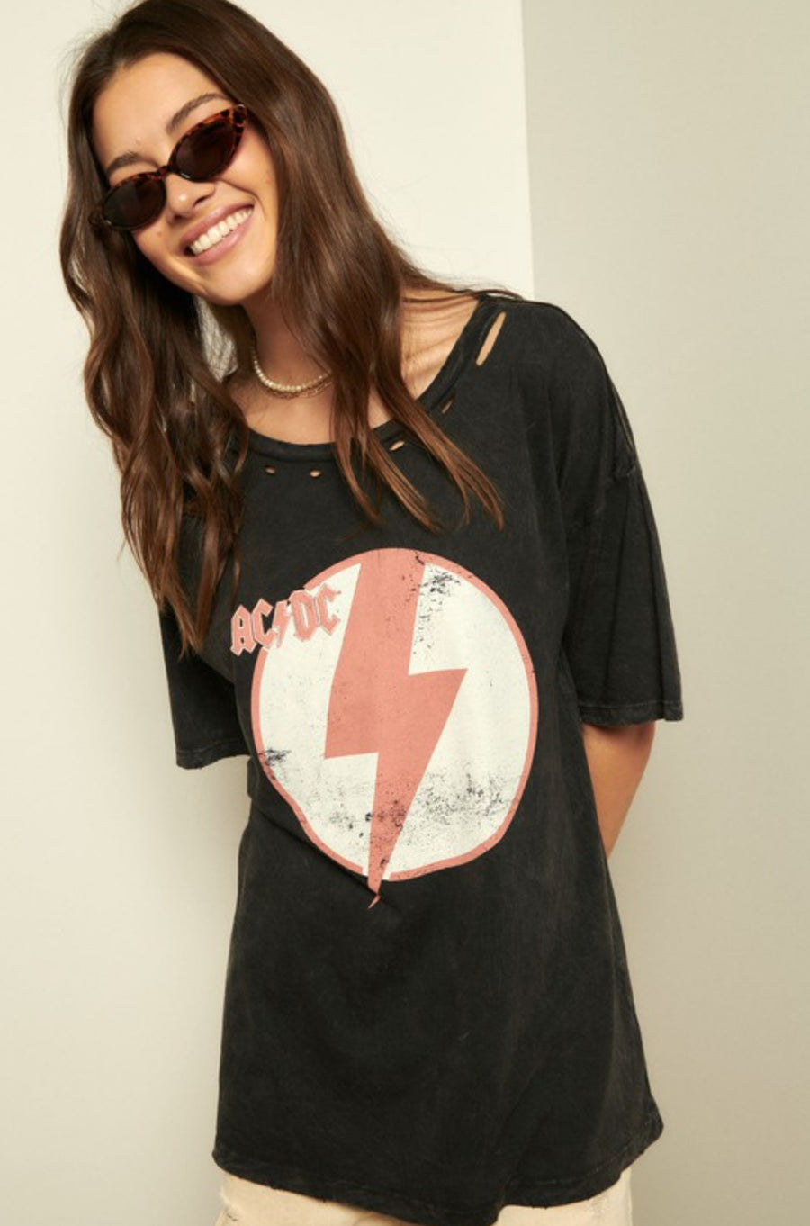 AC/DC Lightning Oversized Graphic Top