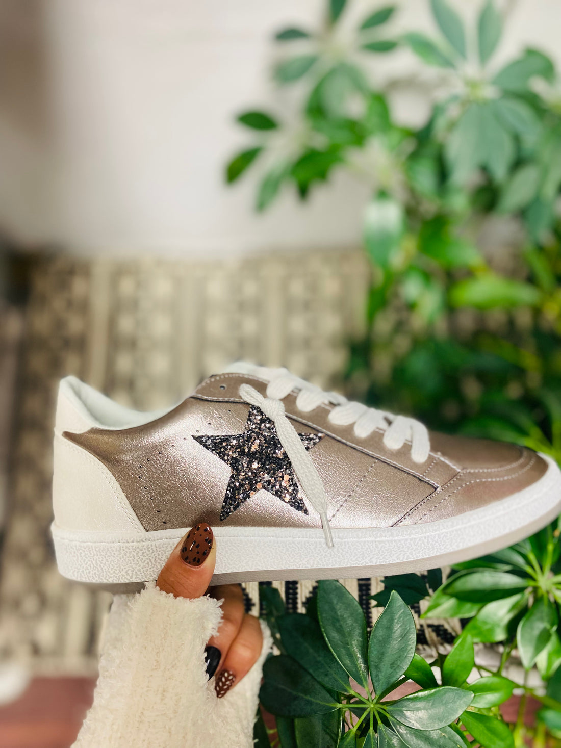 Shu Shop Metallic Sneakers w/ Glitter Detail