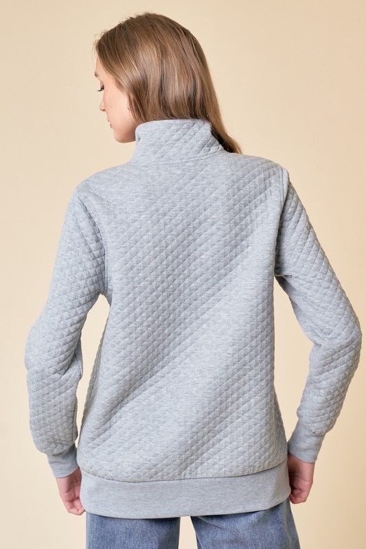 The Quinn Heather Grey Quilted Pullover