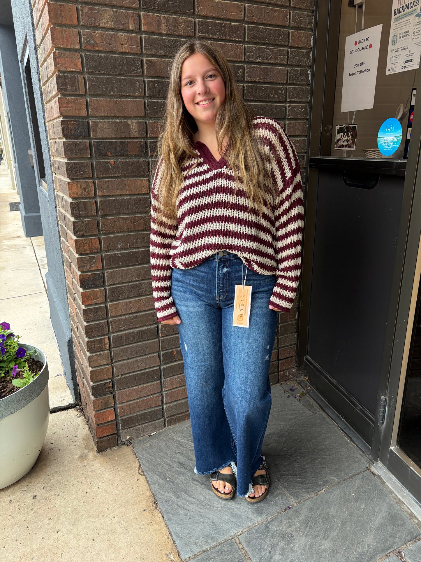 Split Neck Sheer Knit Sweater