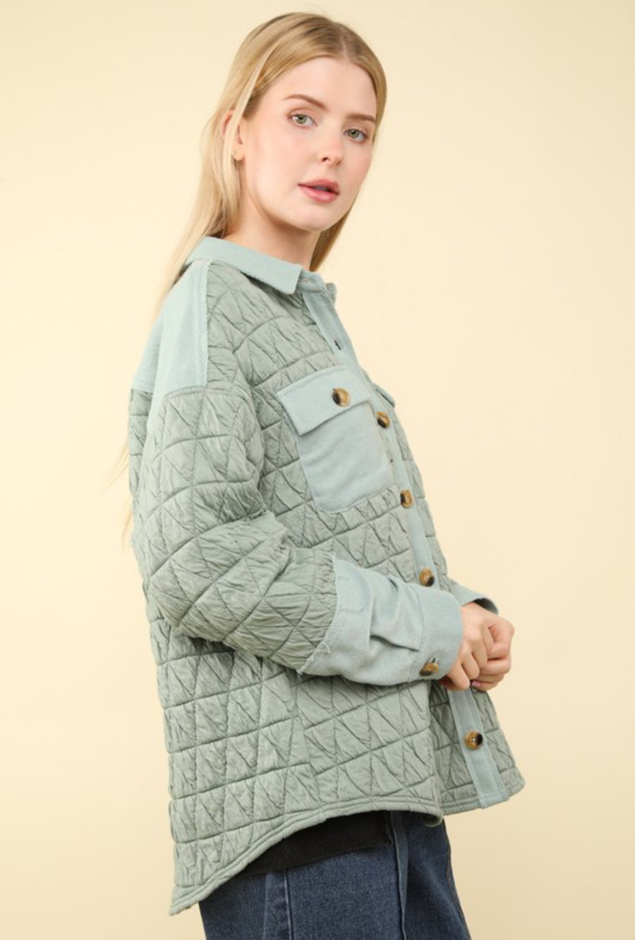 Sage Oversized Quilted Shacket