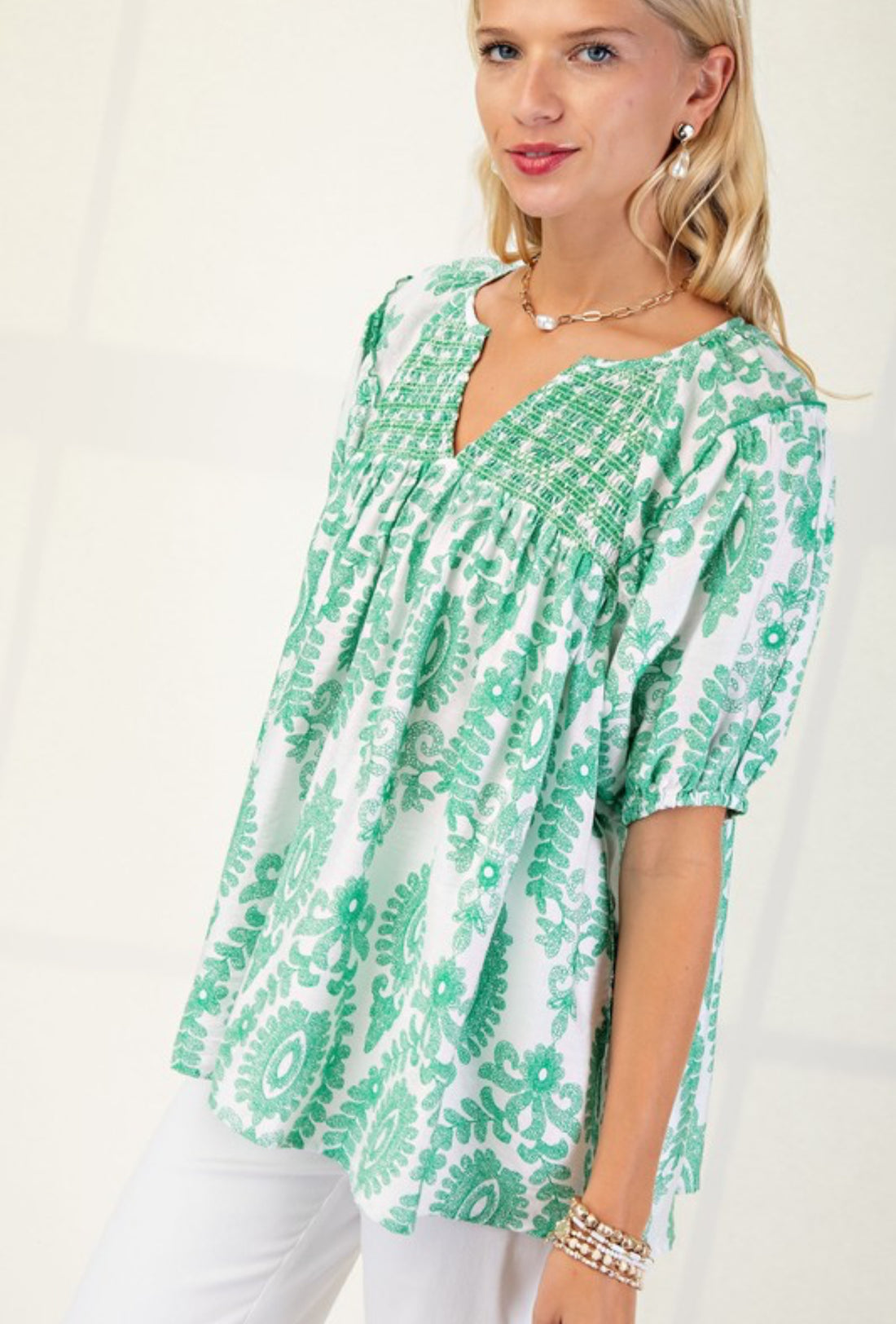 The Hazel Smocked Short Sleeve Top