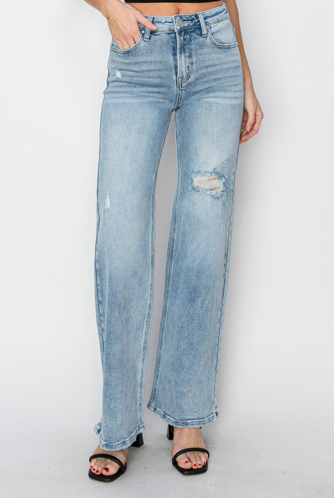 Risen H Rise Wide Distressed Jeans