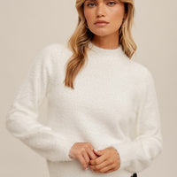 The Lisa White Fuzzy Back Cut Out Sweater