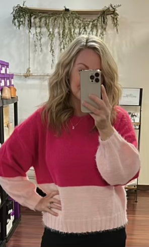 Split Decision Pink Fuzzy Sweater