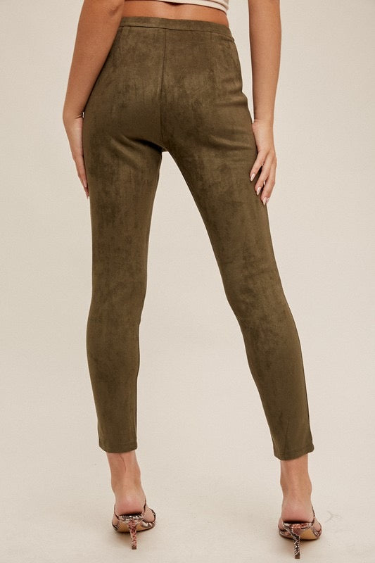 The Callie Olive Suede Leggings