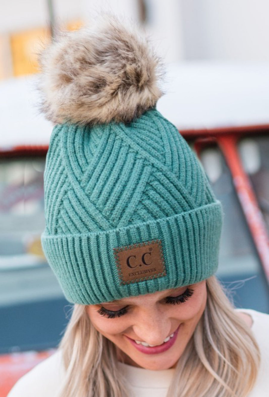 CC Criss Cross Suede Patch Beanie