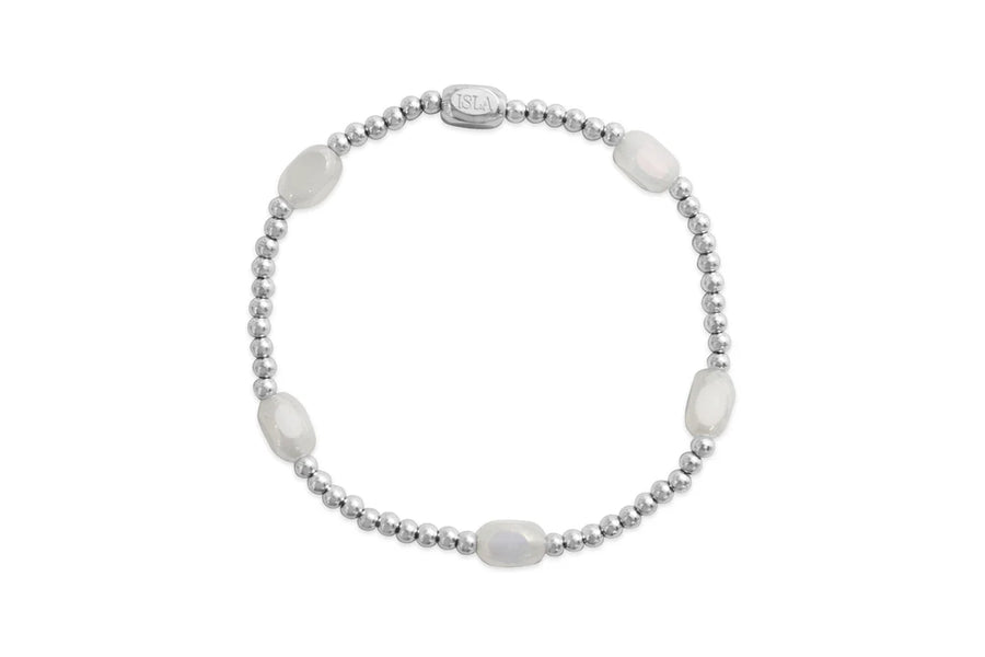 Isla White Cap Stretchy Silver Bracelet