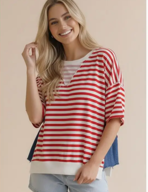 Oversized Stripe French Terry Tee
