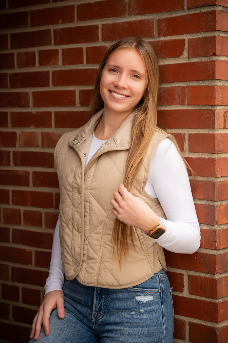 Quilted puffer vest button snap