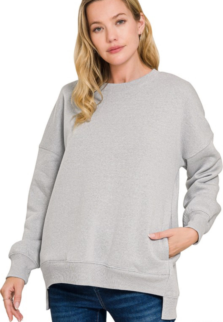 DOORBUSTER Cozy H Grey Crewneck with Pockets