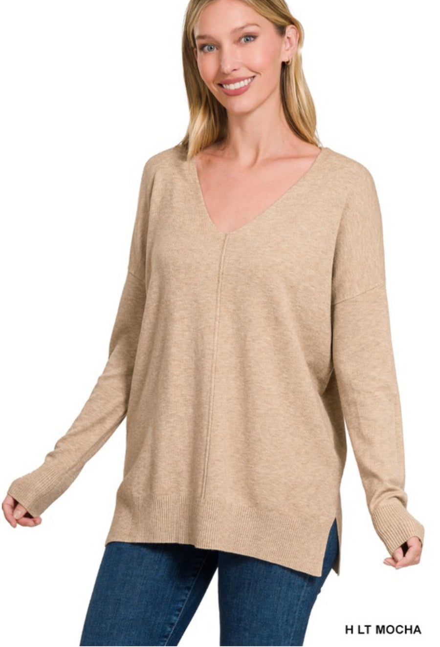 The Lola V Neck H Lt Mocha Sweater