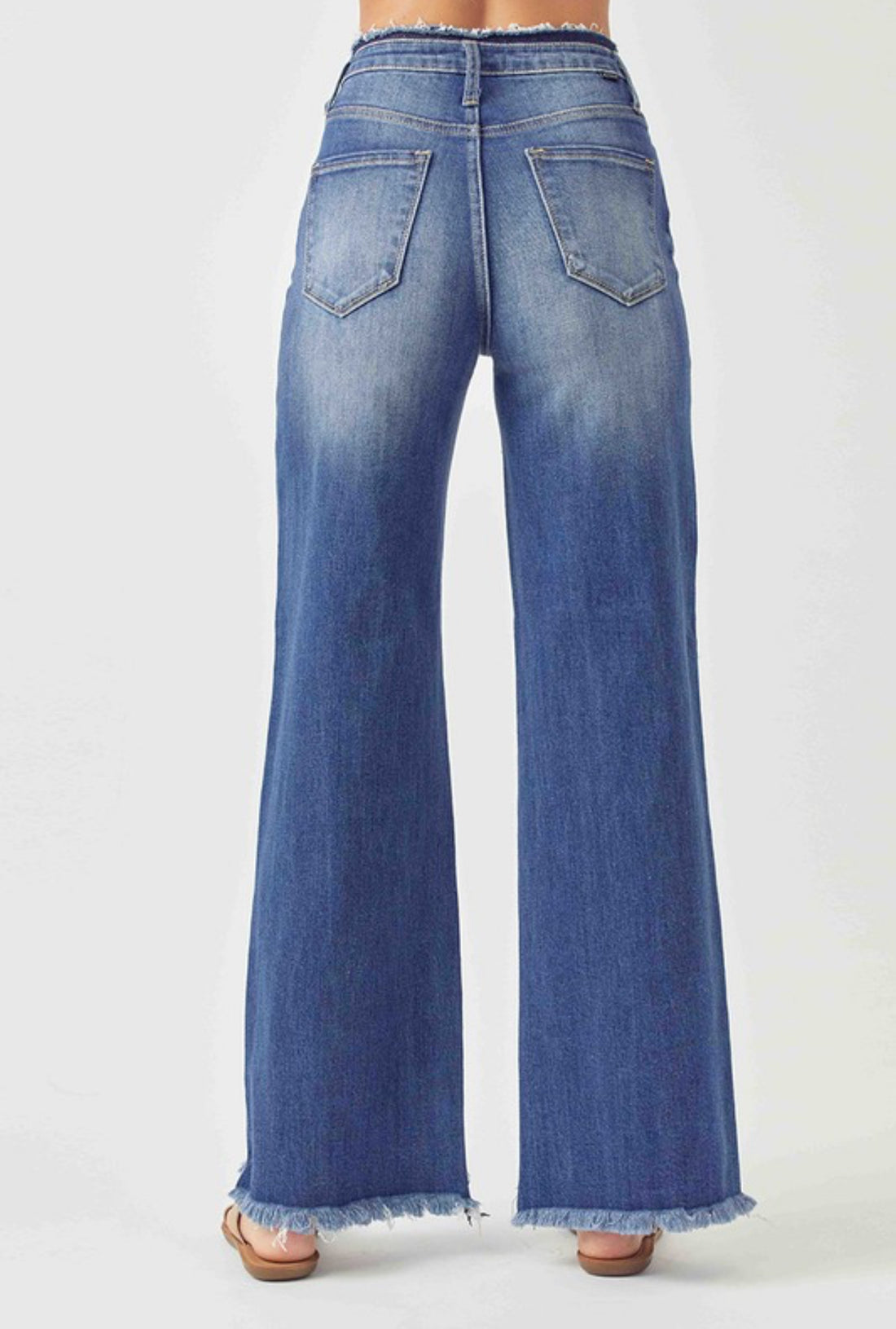 Risen HW Wide Leg Frayed Hem Jeans