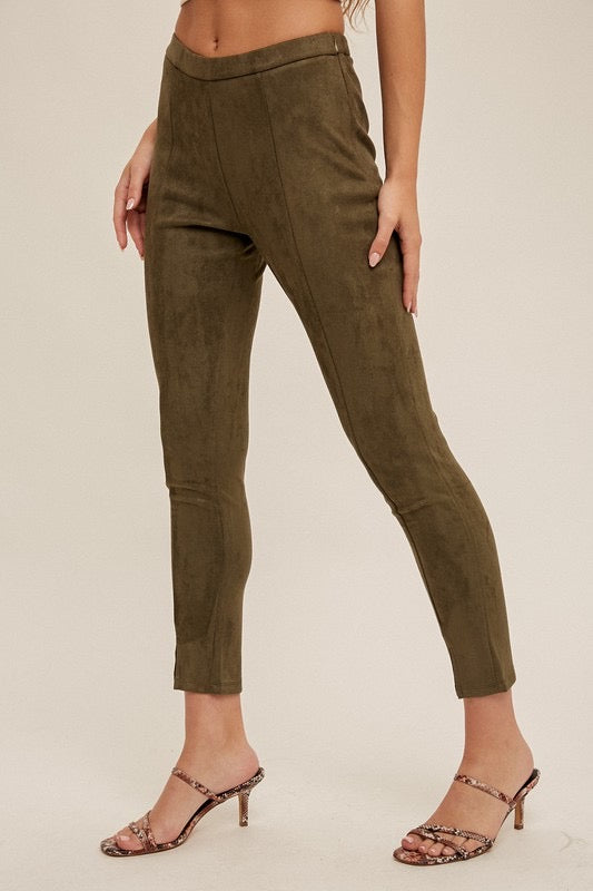 The Callie Olive Suede Leggings