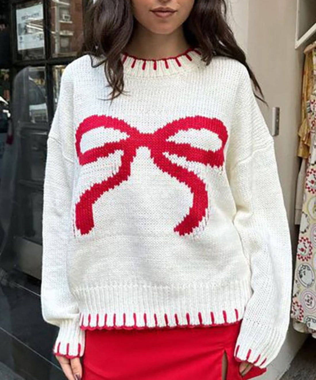 The Grace Red Bow Sweater