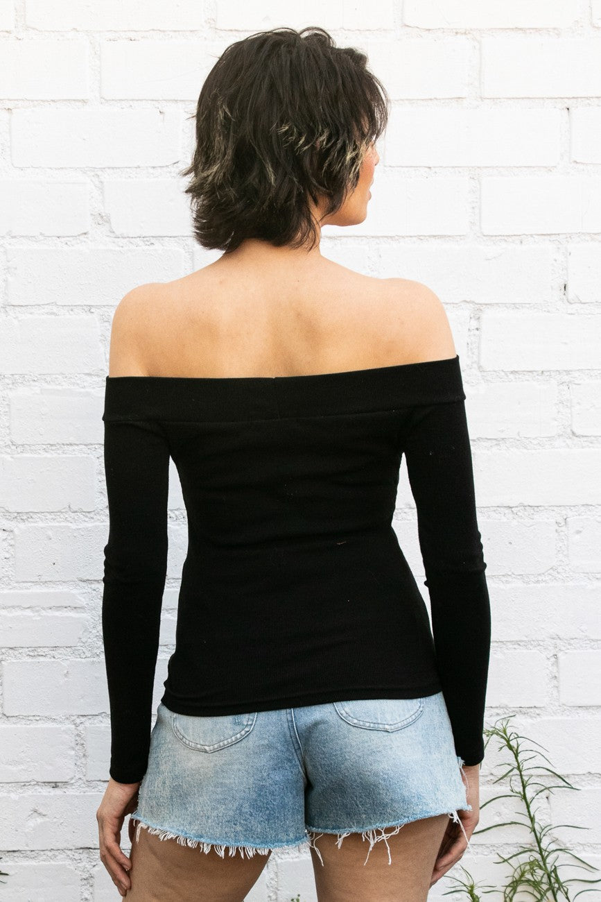 The Molly Black Off-The-Shoulder Ribbed Top