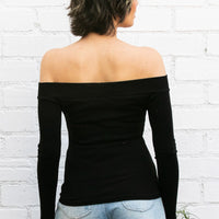 The Molly Black Off-The-Shoulder Ribbed Top