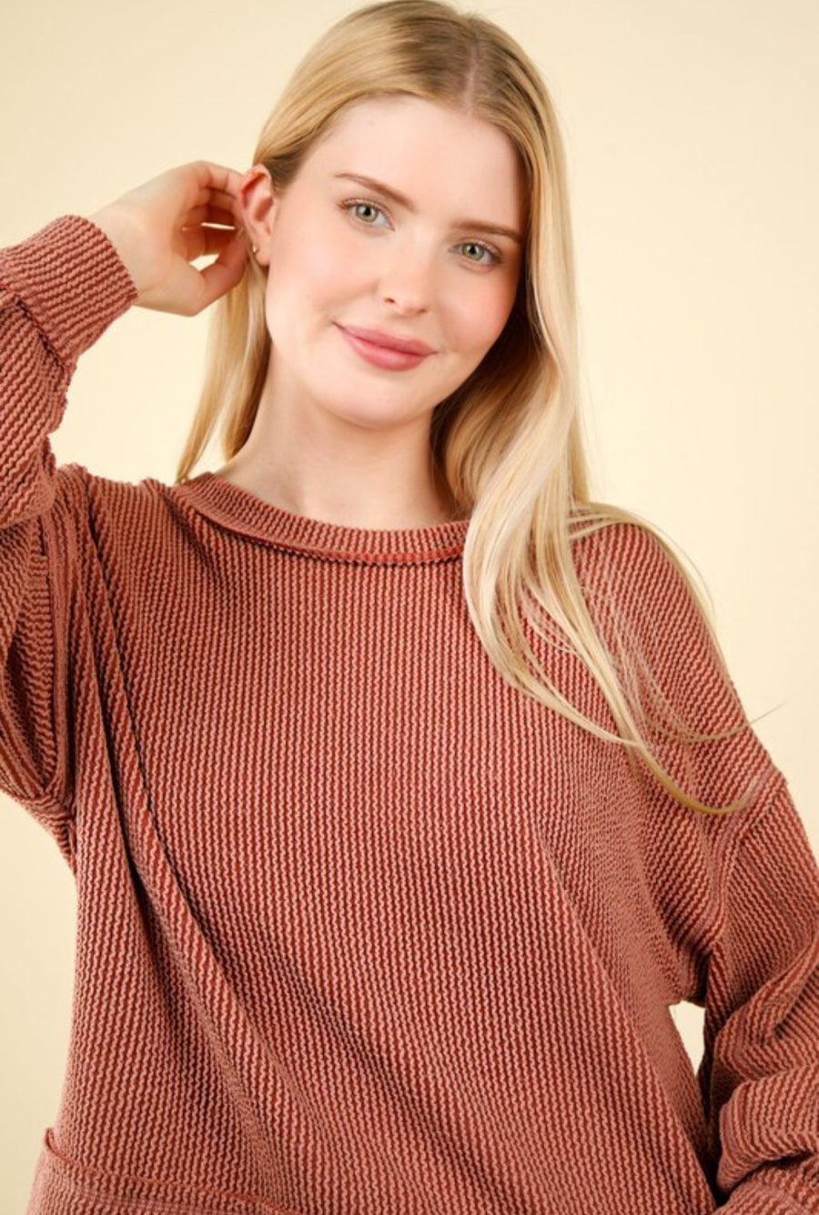 The Stephanie Cedar Wood Ribbed Top