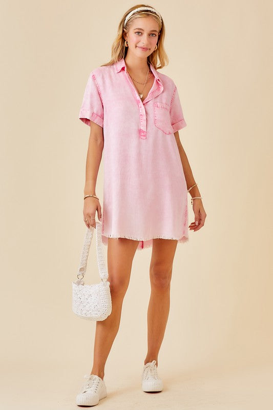 The Roxi Pink Wash Denim Shirt Dress