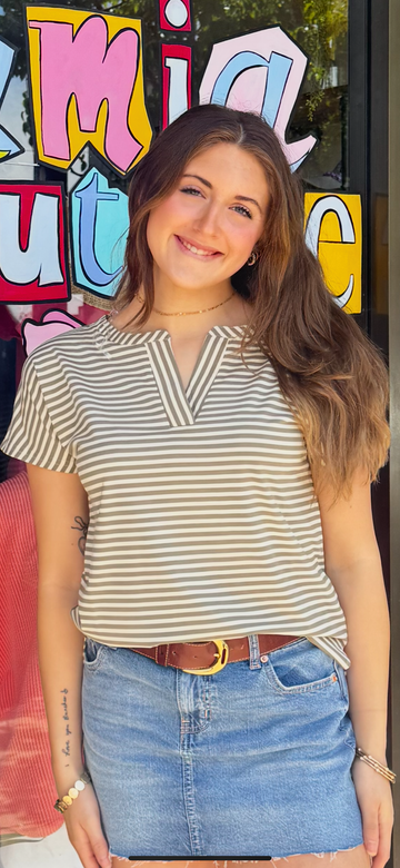 The Macy Olive Stripe Top