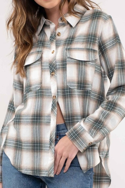 Law Of Attraction Green Plaid Top