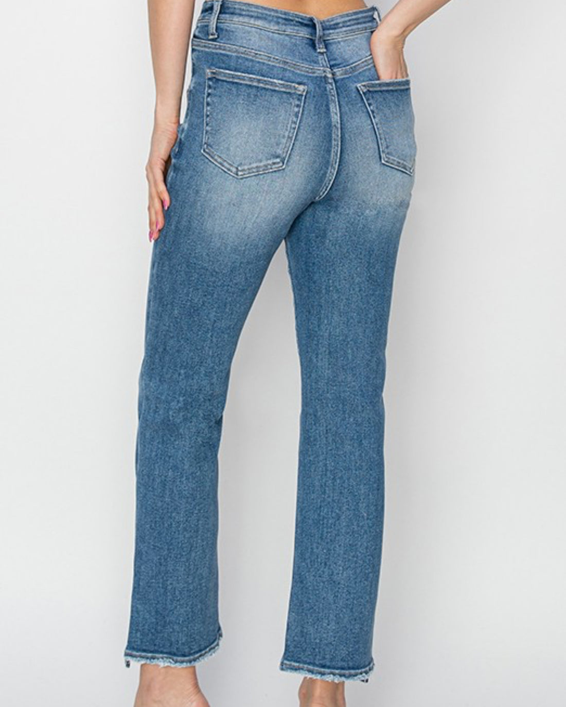 Risen High Rise Straight Leg Jeans