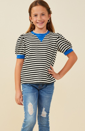 girls stiped puff sleeve top