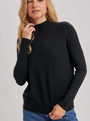 Black mock neck soft long sleeve sweater