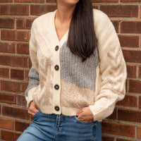 Women wearing a button-down cardigan