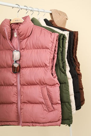 The Tori Olive Casual Puffer Vest