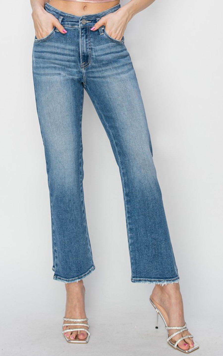 Risen High Rise Straight Leg Jeans