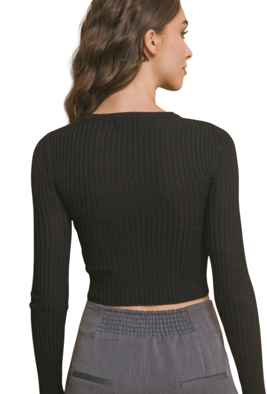 The Alice Ribbed Black Cropped Top